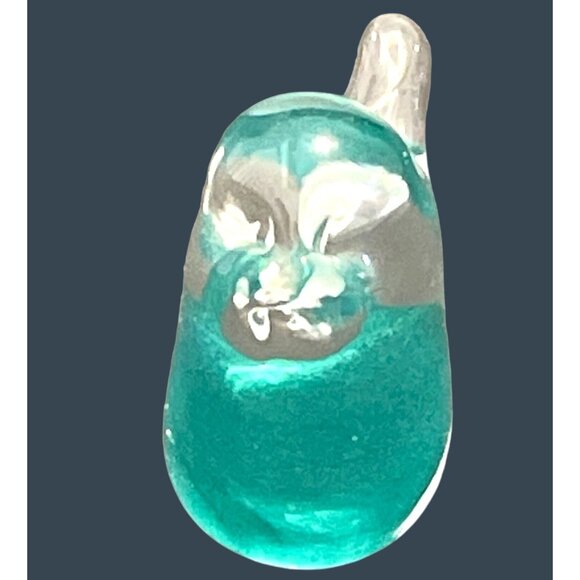 Mini Green Teal Clear Small Hand Blown Glass Bird Figurine Paperweight Vintage - Picture 3 of 8